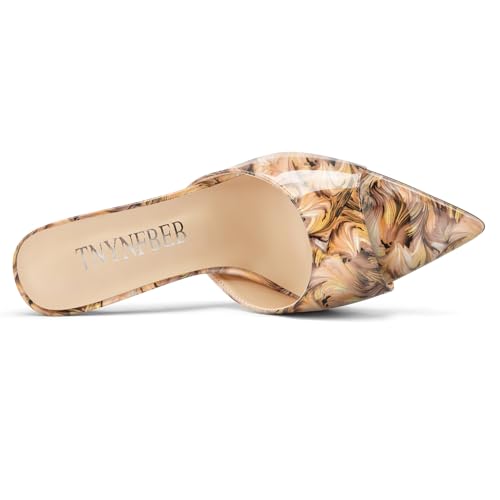 Image of TNYNFBEB Womens Stiletto High Peep Open Pointed Toe Sandals Mules Shoes Slip-on Slingback Office Party Dress Patent Leather Summer 3.9 Inches Heels