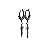 Gothic Punk Black Stainless Steel Non Pierced Dagger Cross Sword Dangle Clip on Hoop Earrings Non-Piercing Jewelry Viking Dragon-Shaped Huggie Hoop Earring Gift for Men Women Teens