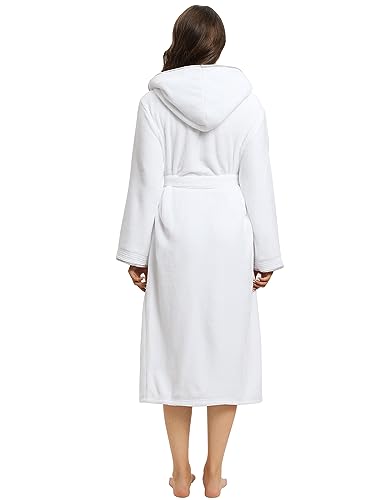 Kniffi Womens Winter Robe Fleece Hooded Bathrobe Plush Warm Robes3