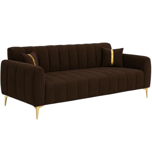 Image of Furny Harmon 5 Seater Fabric 3+2 Sofa Set (Dark Brown) | Soft Velvet Fabric | Modern Design | Comfortable Seating | Living Room Furniture