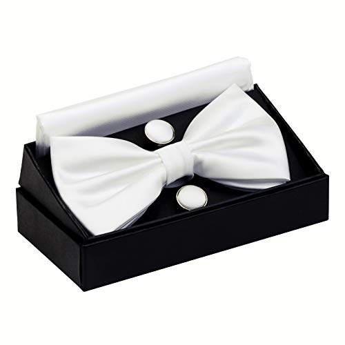 Image of GUSLESON Men's 3-pc Solid Color Bow Tie Gift Set - Double‑Fold Pre-Tied Bow Tie, Pocket Square, Cufflinks - Wedding Formal Party