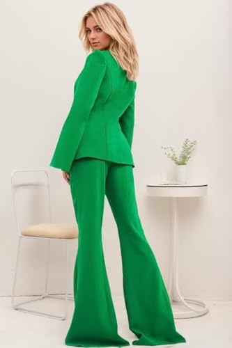 Womens Suit 2 Piece Set Business Blazer Bell Bottoms Casual Sleeve Placket Suit Peak Lapel Prom Tuxedo for Evening Party2