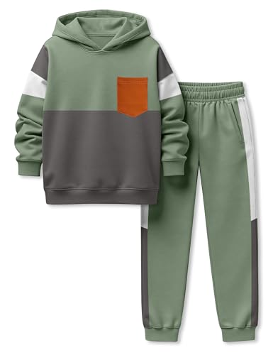 Image of Boys Clothes Long Sleeve Color-blocked Hoodie Top and Pants 2PCS Winter Sweatsuits Fall Boys Outfits 2-8 Years