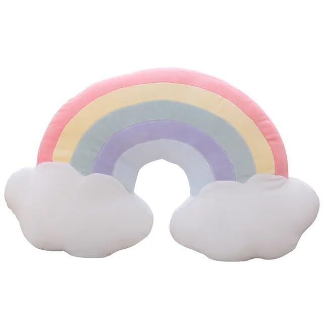 Polyester Cute Rainbow Cloud Shaped Velvet Fluffy Cushion for Kids Room, Living Room, Throw Pillow (16x18 Inch, Blue)