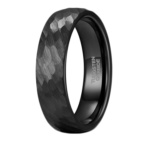 Alliance tungstène homme anti-rayures : bague noire facettée brossée 6mm taille 64