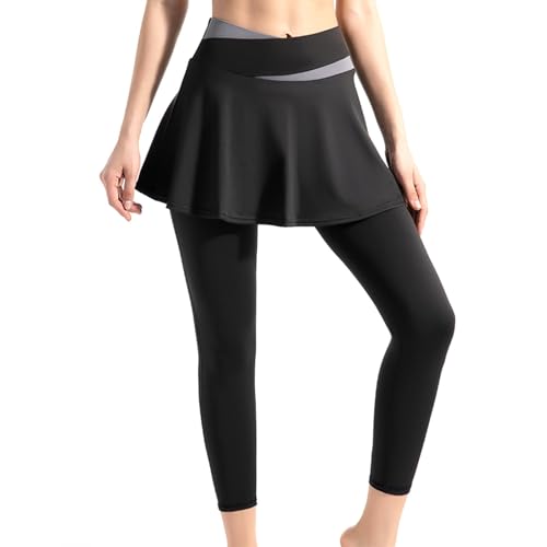 Leggings femme avec jupe tennis taille haute pantalon de sport yoga 2 en 1 jogging