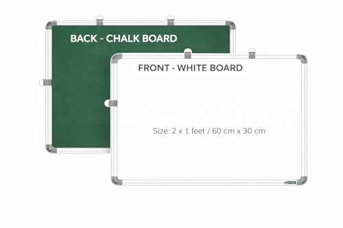 Image of Non-Magnetic 2X1 Feet Double Sided White Board & Chalkboard Both Side Writing Boards, One Side Whiteboard Marker & Back Side Chalkboard Surface - Pack of 1