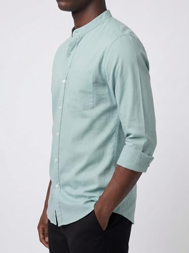 Image of Amazon Brand - INKAST Men's Cotton Blend Plain Solid Casual Shirt | Mandarin Collar | Full Sleeves | Regular Straight Fit | Office & Daily Casual Wear