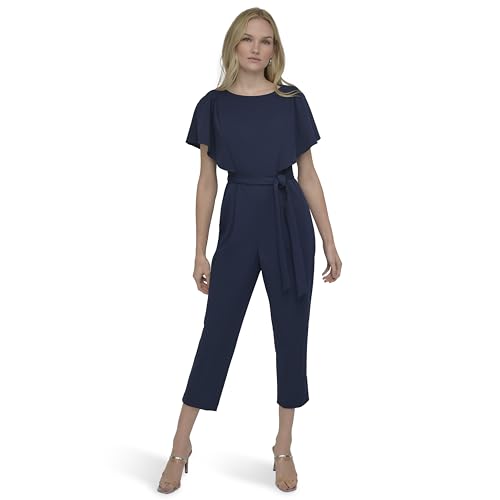 Combinaison en crêpe scuba DKNY avec nœud à la taille et manches volants