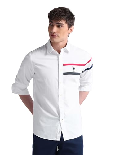 Image of U.S. POLO ASSN. Mens White Solid Collared Neck Long Sleeve Men's Casual Shirts