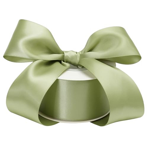 DINDOSAL Sage Green Ribbon Double Face Satin Ribbon 2 Inch Moss Ribbon for Wedding Bridal Bouquet Crafts DIY Party Decorations - 25Yards