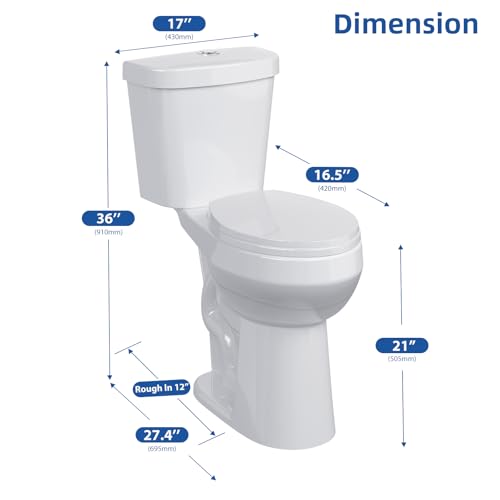 Image of GarveeTech Two-Piece Toilet, 21 inch Height, Round Bowl for Bathrooms with Soft Close Seat, Extra Tall Height Toilet with 1.28 Siphonic Flush Cotton White