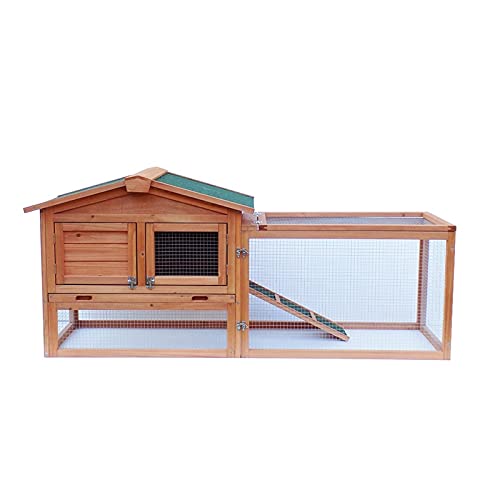 Habitat benodigdheden magazijn 61"Waterdichte twee-tier houten konijn hutch kooi kip coop huis bunny kip huisdier dier achtertuin volledig vriendelijk (Color : Natural) - Afbeelding 5