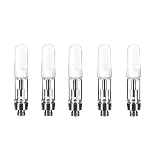 Clear Atomizer with 0.5ml Glass Tank, 2.0mm Intake Hole, Ceramic Mouthpiece for CBD Thick Oil, White, Pack of 5
