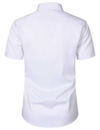 Men's Stretch Slim Fit Dress Shirts Formal Wedding Prom Short Sleeve Button Down Shirt with Pocket3