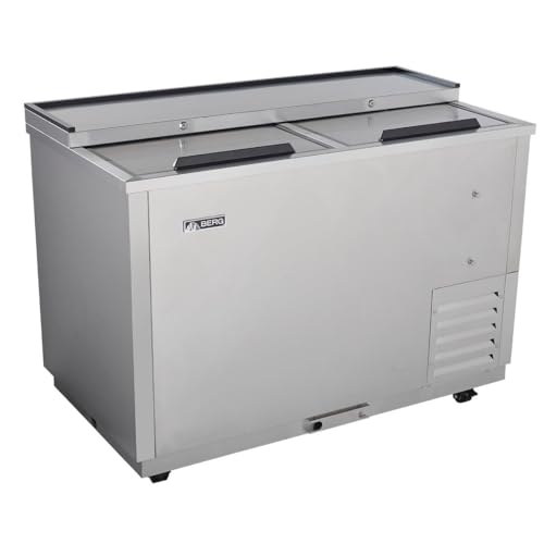 Image of FSE Stainless Steel Bottle Cooler, 49-3 /8 inch W, 11.7 Cu. Ft. Commercial Beverage Cooler with Lockable Sliding Lids, Digital Temperature Control, Casters and Bottle Opener, 115V