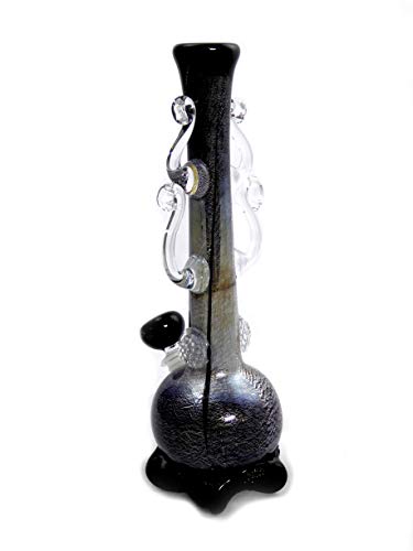 Noble Glass Glas Bong Handgemachte mit Blattsilbern Verzierte Wasserpfeife schwarz 24 cm - 420QUEENZ Bong-Kollektion – Bild 3