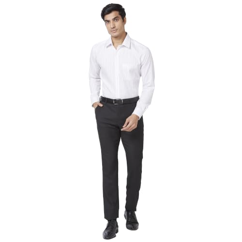 Image of Raymond Men Slim Fit Structure Pattern Polyester Blend Flat Front Formal Trouser