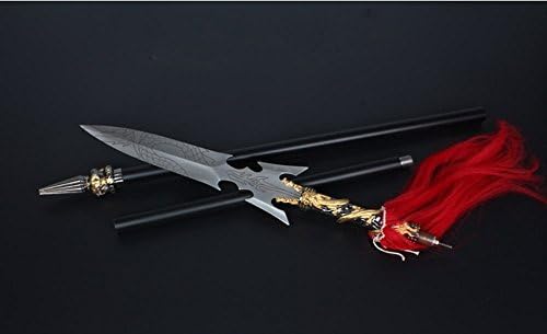 Dailinming Red Tasselled Spear, Stainless Steel Spearhead and Rod, 80 Inch, Includes Sheath
