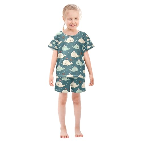 senya Blue Cute Whale Donut Summer Pajamas Set Short Cotton Sleepwear 2 Piece3