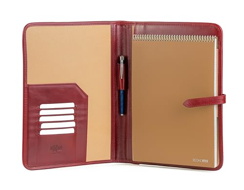 Leather Pad Folio, Executive Folio A4, Echtes Leder Portfolio, Professioneller Notizbuchhalter, Leder Business Ordner für Damen und Herren (Rot)