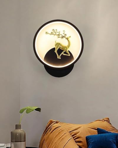 Image of fizzytech LED Deer Wall Light, Round Decorative Wall Lamp with Golden Deer Design, 3 Colour Changing Modes for Living Room, Bedroom, Hallway & Home Decor, Pack of 2