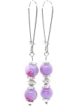  Pendientes de estilo vintage en jade natural morado, azul y blanco montados en aros elegantes en acero inoxidable
