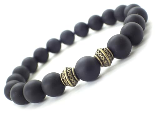 Bracelet ethnique homme agate givrée noire, une idée cadeau idéale