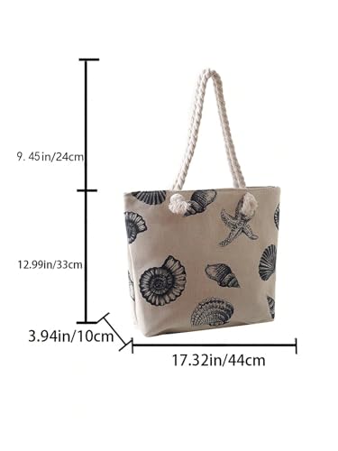 Bolso tote de lona para mujer de SHENHE con estampado de concha y estrella de mar, asas trenzadas, ideal para la playa, viajes y compras miniatura 5