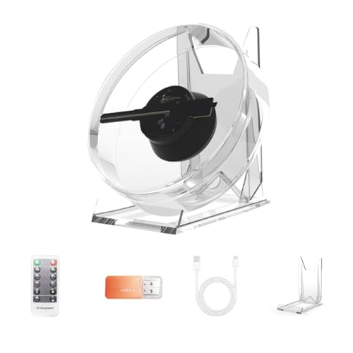Yarryuter Proyector de Holograma con Luz Publicitaria Holográfica 3D, Ventilador de Pantalla de Escritorio LED con Reproducción de Audio, Compatible con Imágenes y Vídeos