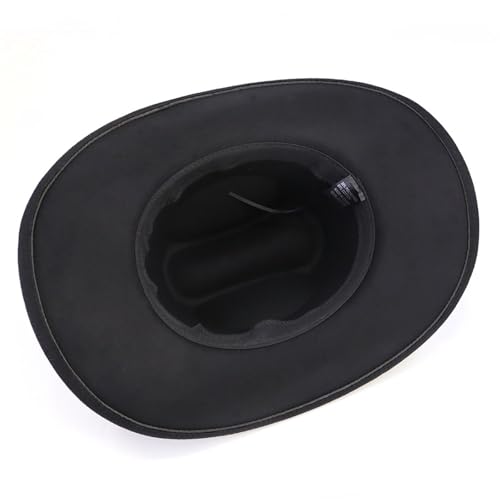 Image of Western Cowboy Hat for Men Women Wide Brim Felt Cowboy Cowgirl Hat with Buckle Belt Classic Fedora Hat