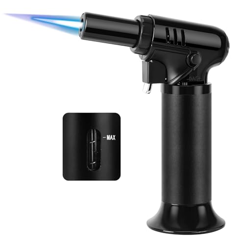 VORHOT Soplete de Cocina, Ajustable y Recargable Soplete Gas con Cerradura de Seguridad, Profesional Antorcha Butano Encendedor para Barbacóa Brulée Crema Cámping DIY(Gas No Incluido)