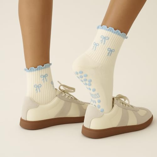 Image of Shapes Studio Half Calf Grip Socks, Cute Fruit Pilates Socks, Ruffle Socks, Non-Slip for Barre Yoga