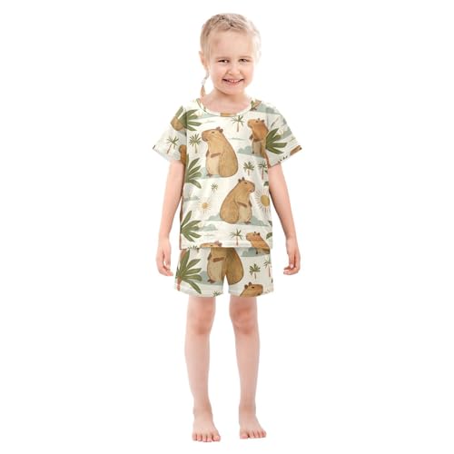 ALAZA Capybara Palm Tree Sun Pajamas Short Sleeve 2 Piece Sleepwear Top and Bottom Pajama Set Unisex3