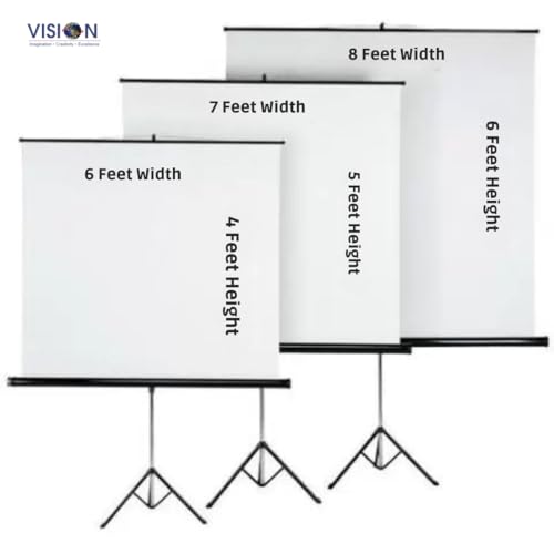 Image of Vision 120 Inch (8x6 Ft) Tripod Projector Screen | Large Portable Foldable Screen | Full HD, 4K, 3D & 1080p Compatible | Adjustable Height, Anti-Glare Matte White Fabric for Home, Office & Outdoor Use