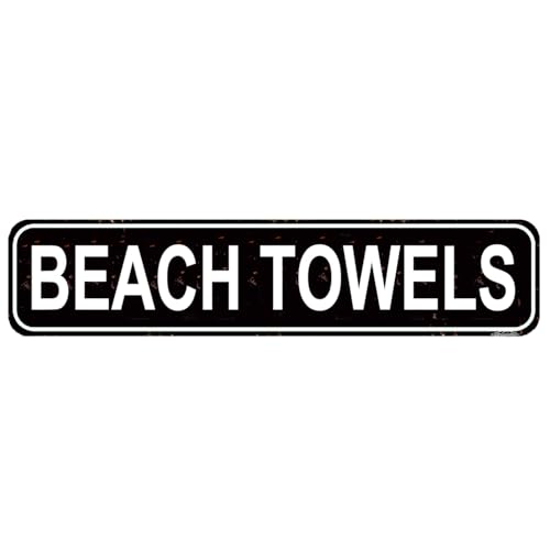 Beach Towels Sign - Coastal Vintage Metal Wall Art - 16x4 Inch Rustic...
