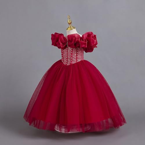 Girls Party Dresses Strapless Tie-Back Tulle Ball Gown for Holiday Events Flowy Princess Dress with Ruffled Hem4