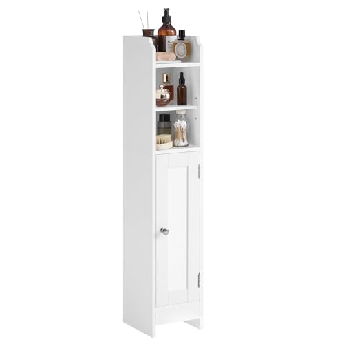 VASAGLE Badezimmerschrank klein, Badschrank schmal, stehend, mit Tür und Regal, Kleiner Schrank für Toilettenpapier, Toilettenschrank, verstellbare Ablagen, 20 x 18 x 92 cm,wolkenweiß BBC311W01 VASAGLE Badezimmerschrank klein, Badschrank schmal, stehend, mit Tür und Regal, Kleiner Schrank für Toilettenpapier, Toilettenschrank, verstellbare Ablagen, 20 x 18 x 92 cm,wolkenweiß BBC311W01