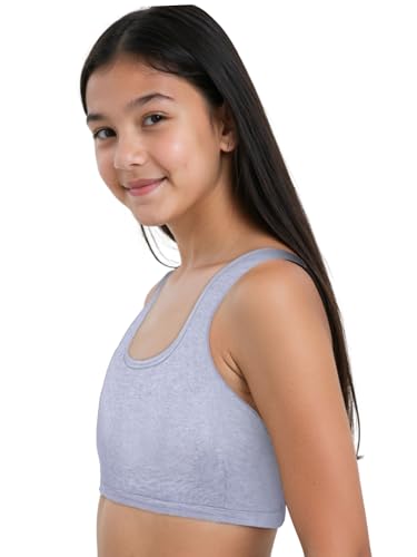 Image of DChica Essentials Sports Bra for Girls (Pack of 2) Cotton Non-Padded Full Coverage Beginners Non-Wired T-Shirt Gym Yoga Workout Bra with Regular Broad Strap, Training Bra for Teenagers