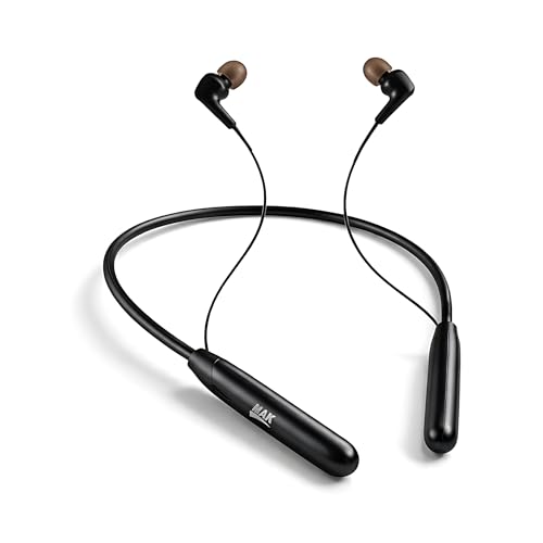 Image of MAK Premium Wireless Neckband Earphones with 12mm Bass Driver, Magnetic Eartips, Fast Type-C Charging, Lightweight & Comfortable Secure Fit Bluetooth Earbuds in Black.