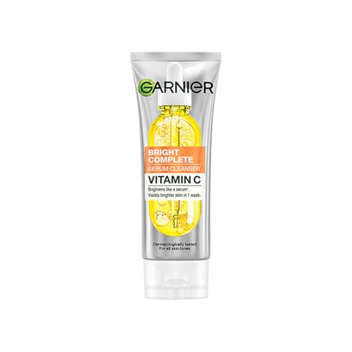 Image of Garnier Vitamin C + Serum Face Wash | Visibly Brighter Skin in Just 1 Wash | Gentle cleanser for Skin Brightening & Tan Removal | For dry, oily, sensitive skin | Facewash for Women & Men | 100gm