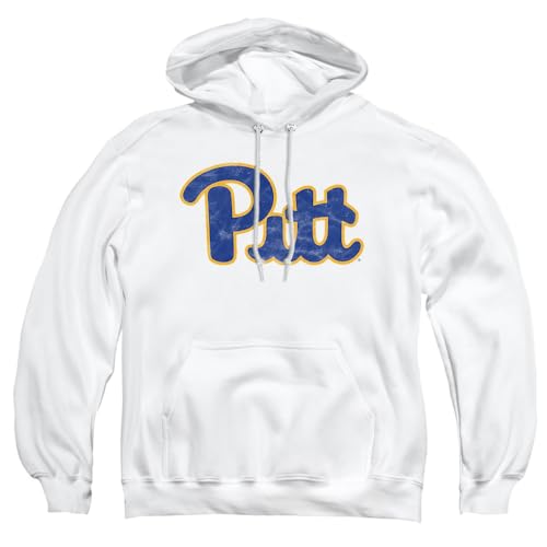 University of Pittsburgh Official Distressed Primary Logo Unisex Adult Pull-Over Hoodie,White, Large
