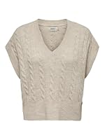 ONLY Damen Pullunder Strickpullunder ONLMELODY XS S M L XL Beige Braun V-Neck, Größe:L, Farbe:Oatmeal Melange 15249328
