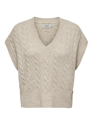 ONLY Damen Pullunder Strickpullunder ONLMELODY XS S M L XL Beige Braun V-Neck, Größe:L, Farbe:Oatmeal Melange 15249328