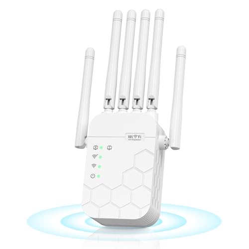 Repetidor WiFi, Amplificador Señal WiFi 300Mbps, 2,4GHz WiFi Extender con 6 Antenas, Repetidor/Router/Ap, Amplia Cobertura, para Casa y Oficina, Instalación Fácil, Enchufe EU
