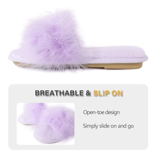 Image of Fur Story Women's Furry Slippers Open Toe Fuzzy Slippers Memory Foam Fluffy House Sandal