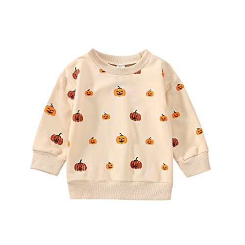Image of Ayalinggo Toddler Infant Baby Girl Boy Halloween Outfit Pumpkin Sweatshirt Oversized Onesie Bubble Romper Sweater Clothes