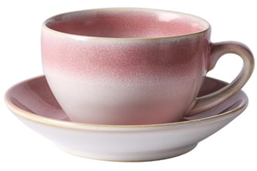 コーヒー カップ ソーサー セット チャイナ ティー セット ラテ カップ 陶器 マグカップ 和風 お茶 マグ 陶器 エスプレッソ カップ 耐摩耗耐久性 洗浄が便利 おしゃれで美しい プレゼント 友達 身内 同僚 (350ml,ピンク)