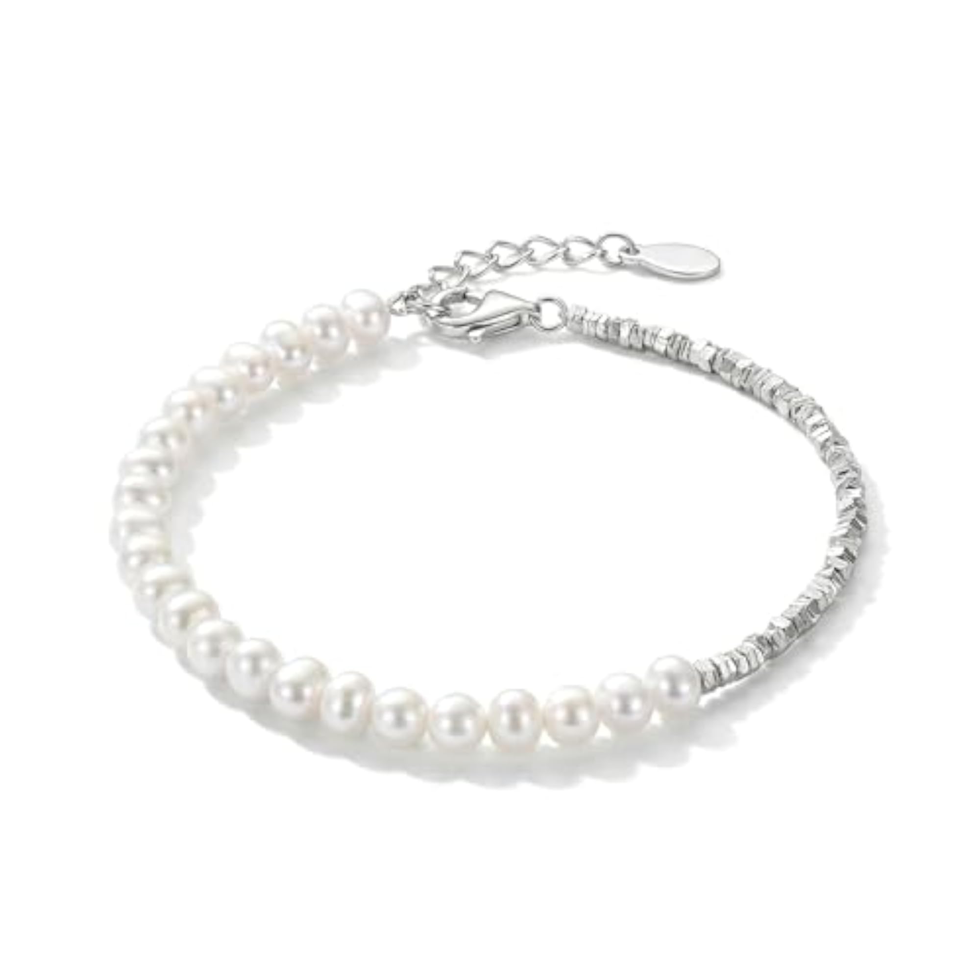 Pure 925 Silver Pearl Station Bracelet for Women