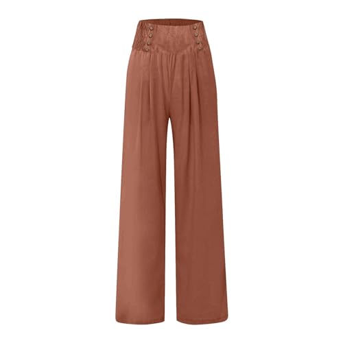 FlekmanArt Linen Wide Leg Pants Women Comfy Flowy High Waisted Beach Palazzo Pants with Pockets 20252